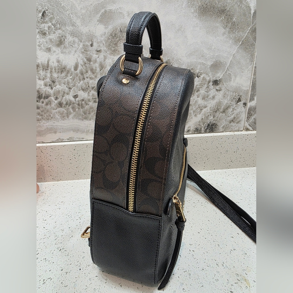 Coach Jordyn Black Leather And Signature "C" Colorblock Backpack - Like New! - Picture 3 of 13